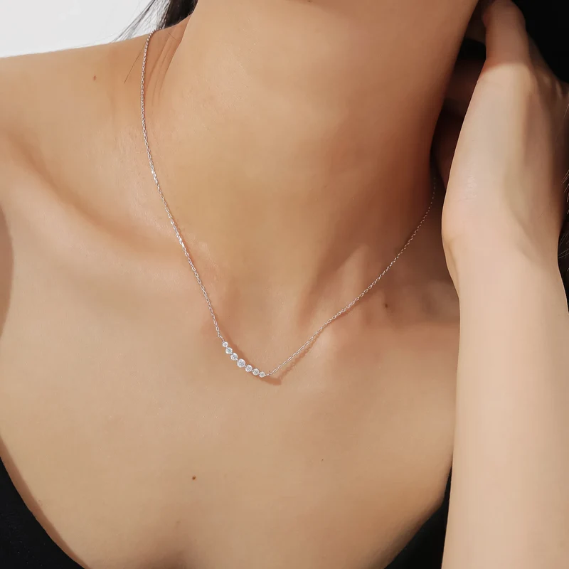Moissanite necklace with 7 moissanite stones dainty moissanite necklace 2mm 3mm