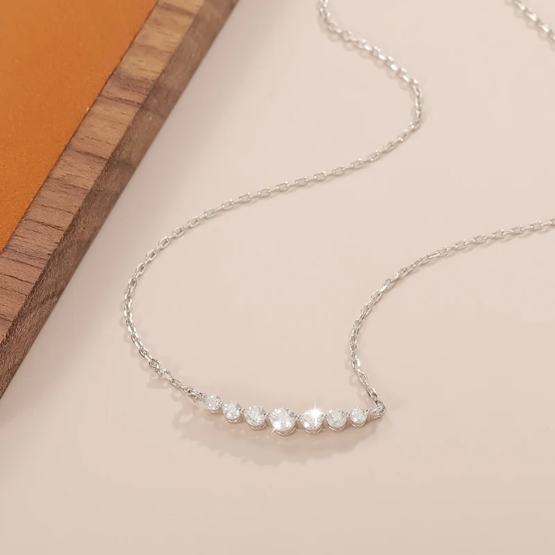 Moissanite necklace with 7 moissanite stones dainty moissanite necklace 2mm 3mm