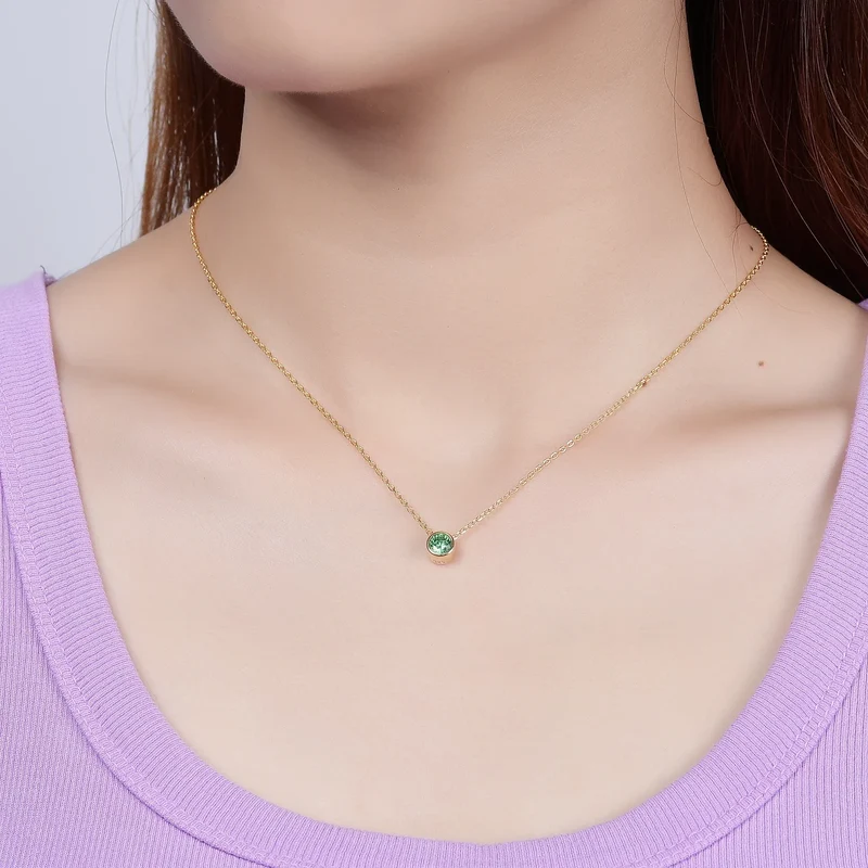 Green stone necklace with an emerald green cz stone dainty necklace