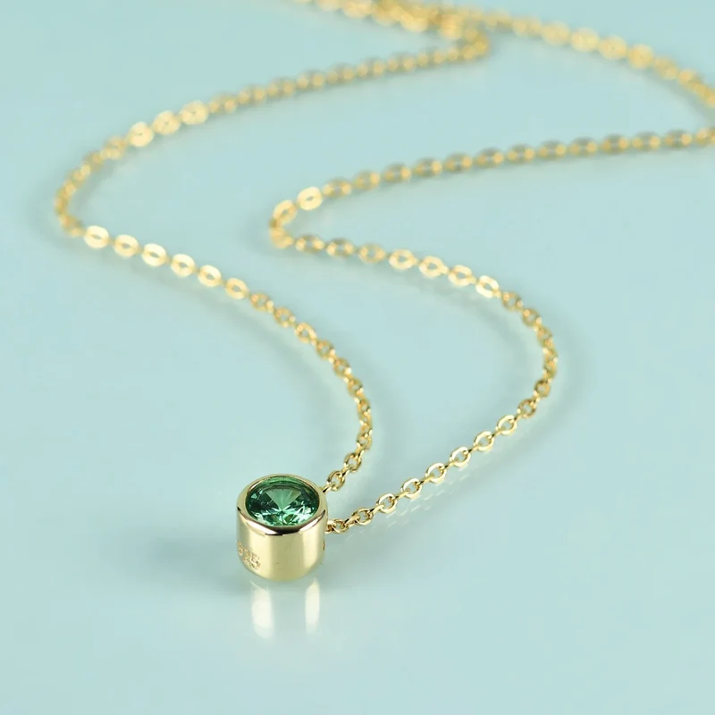 Green stone necklace with an emerald green cz stone dainty necklace
