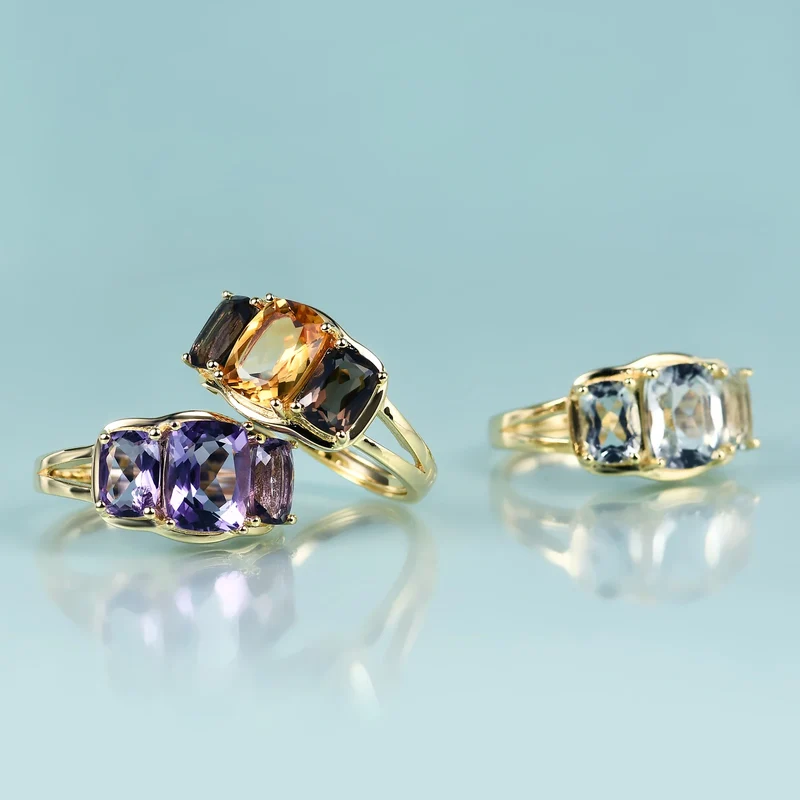 Citrine stone ring three stone ring with real natural and large citrine gemstones adjustable ring