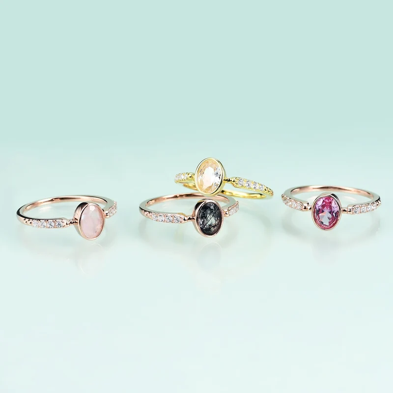 Rutile quartz engagement ring oval cut bezel set dainty and simple
