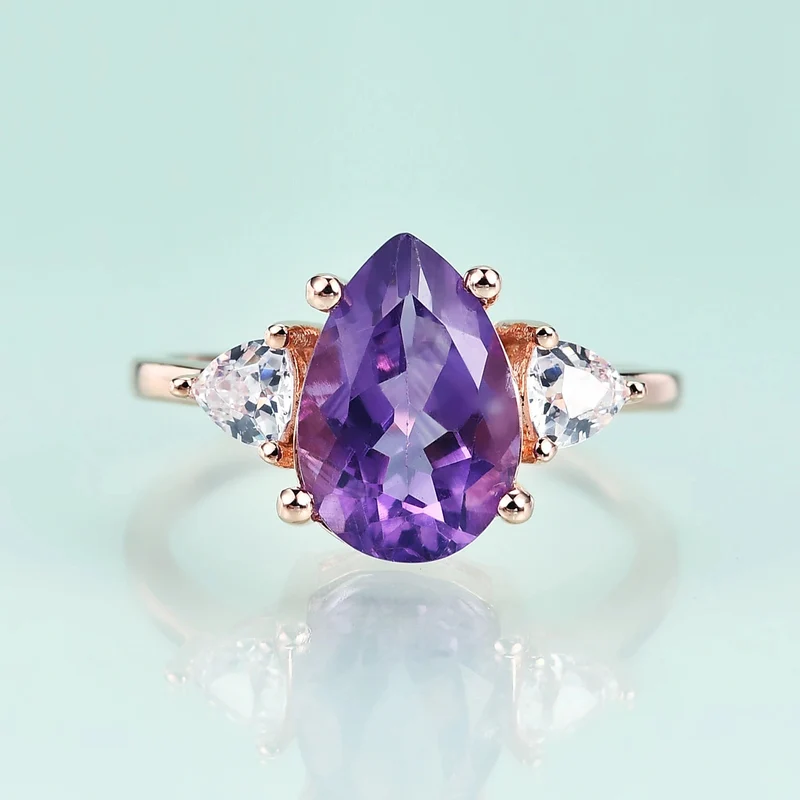 Rose gold amethyst ring with a purple amethyst sterling silver amethyst engagement ring