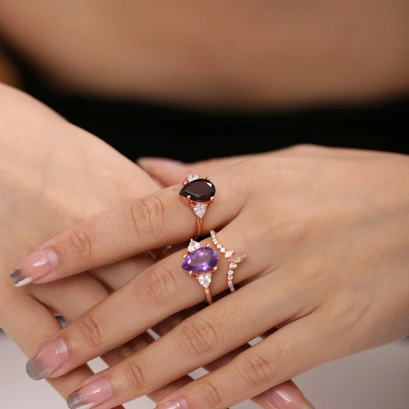 Rose gold amethyst ring with a purple amethyst sterling silver amethyst engagement ring
