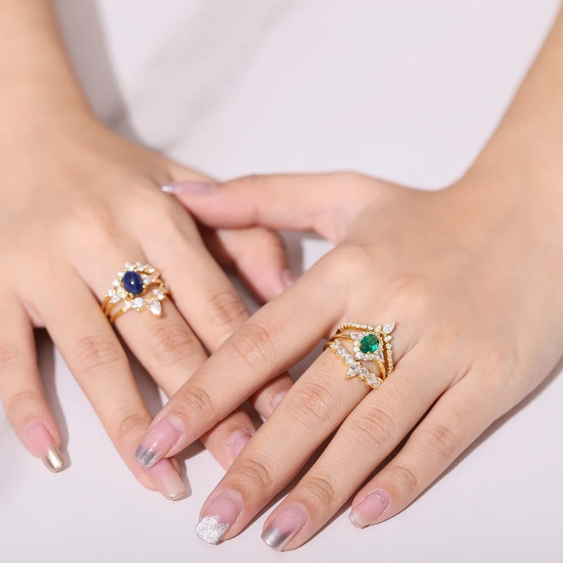 Opal wedding ring in a crown shape semi-eternity opal ring for women for men