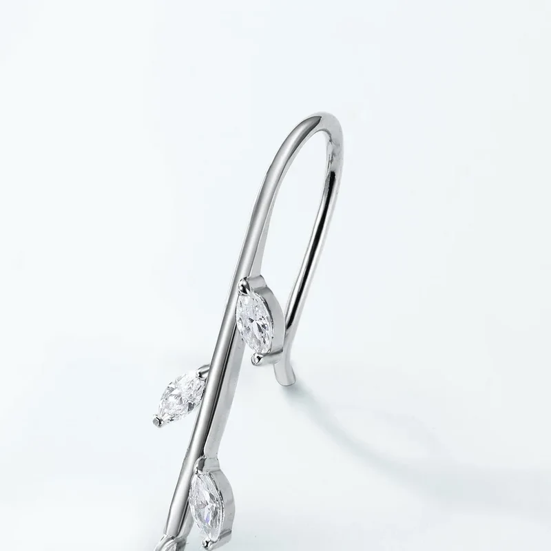 Moss agate long drop earrings silver with clear cz stones