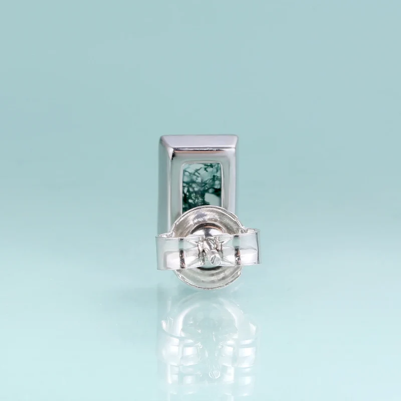 Moss agate earring studs with rectangle moss agate natural green moss agate