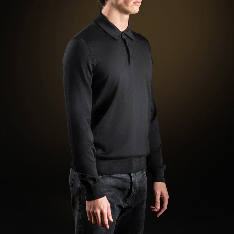 Black Cashmere Polo Long Sleeves