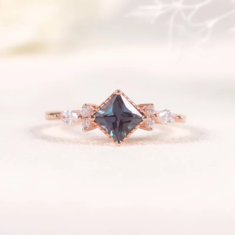 Rose gold alexandrite ring color changing