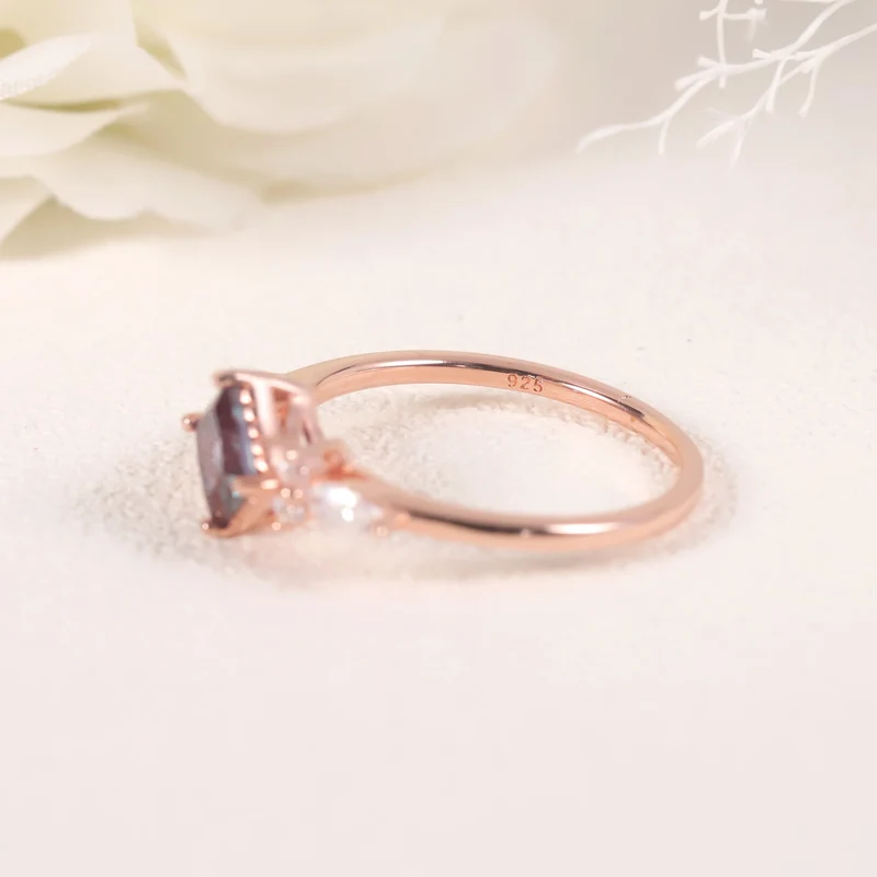 Rose gold alexandrite ring color changing