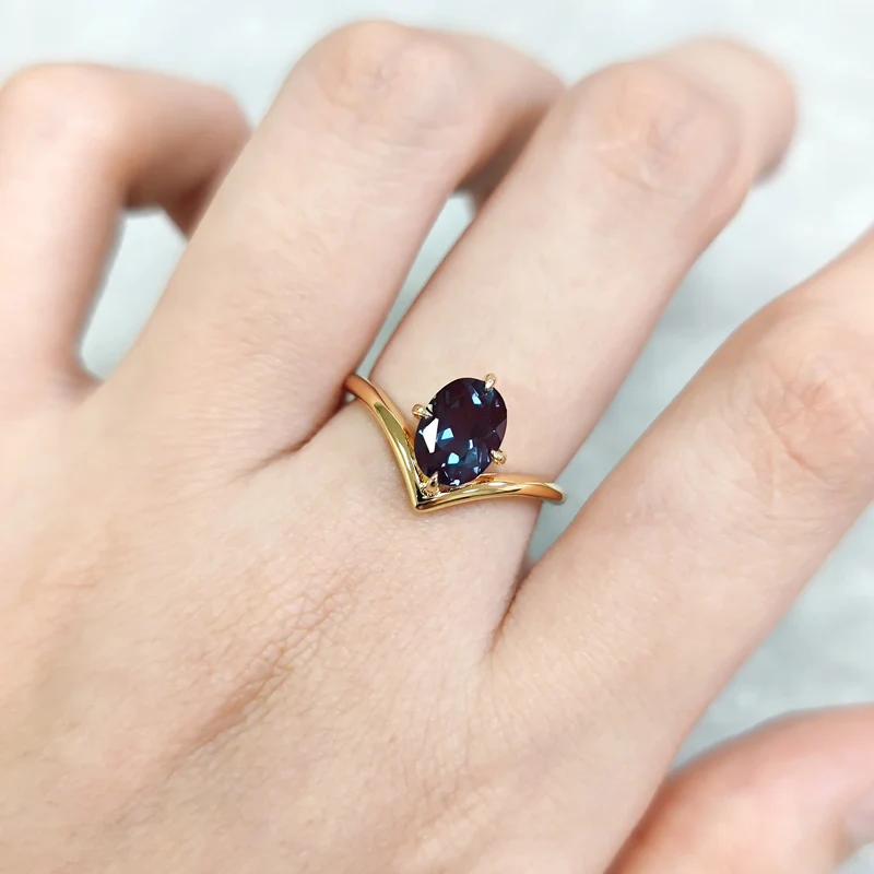 Alexandrite promise ring gold curved ring color changing June birthstone