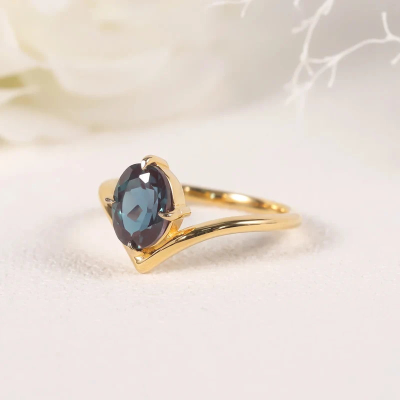 Alexandrite promise ring gold curved ring color changing June birthstone