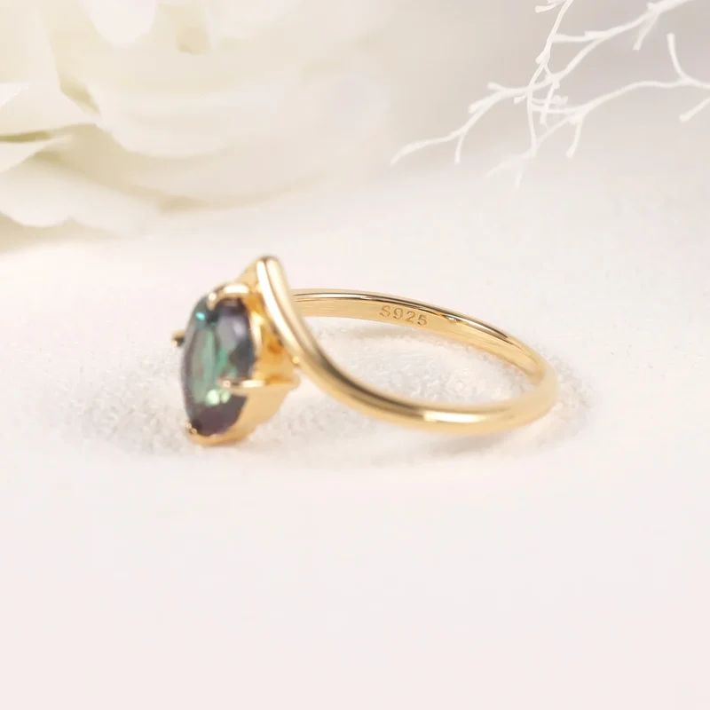 Alexandrite promise ring gold curved ring color changing June birthstone