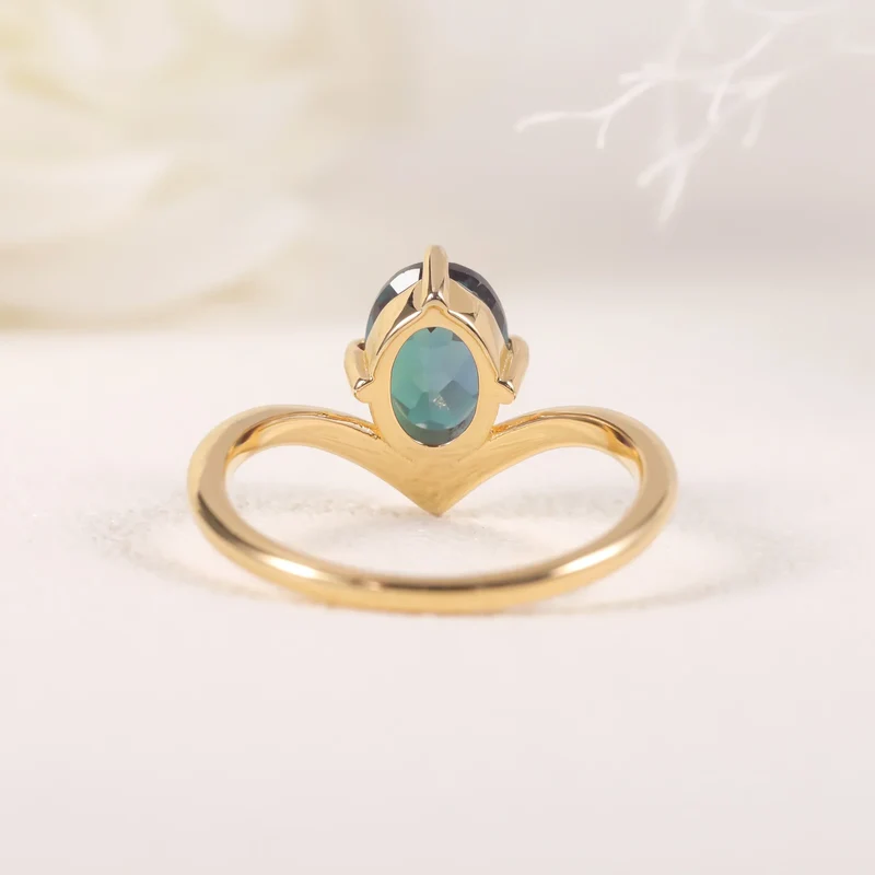 Alexandrite promise ring gold curved ring color changing June birthstone