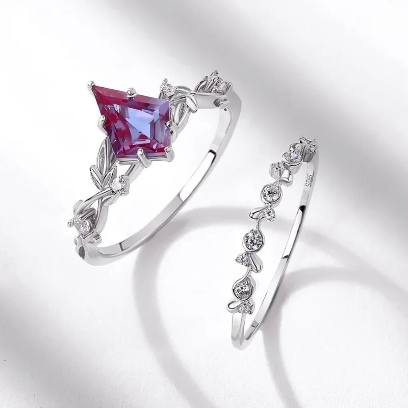 alexandrite engagement ring set with a kite-shape alexandrite stone
