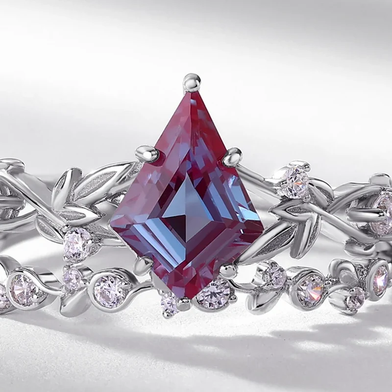 alexandrite engagement ring set with a kite-shape alexandrite stone