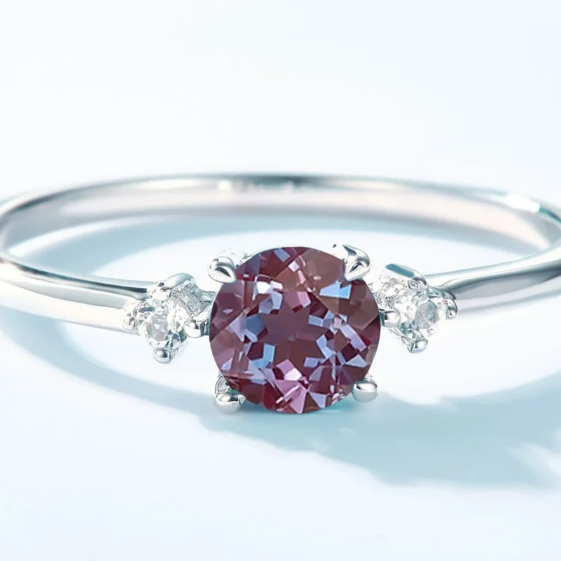 Alexandrite stone ring three stone ring dainty and minimalist sterling silver