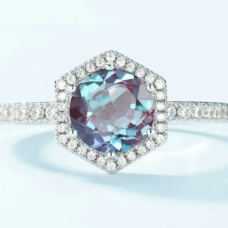 Alexandrite wedding ring with diamond cz sterling silver