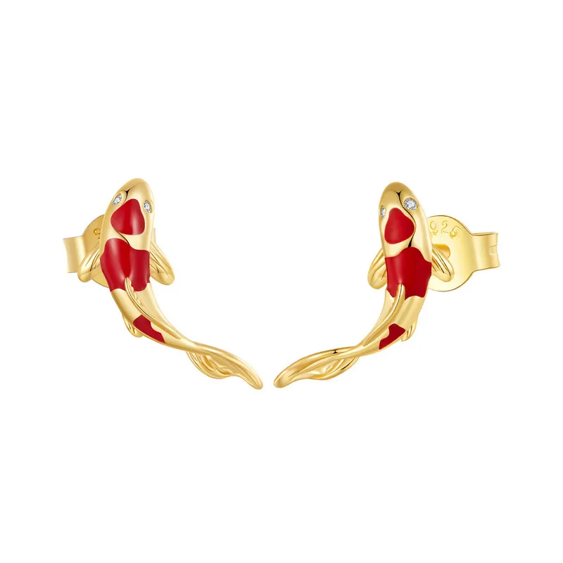 Koi fish earrings stud earrings in silver and gold made of sterling silver