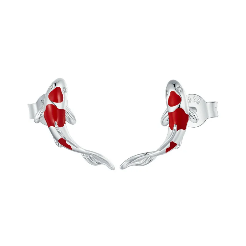 Koi fish earrings stud earrings in silver and gold made of sterling silver
