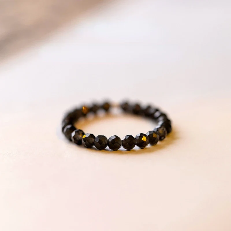 Black obsidian ring with natural obsidian beads real obsidian stones