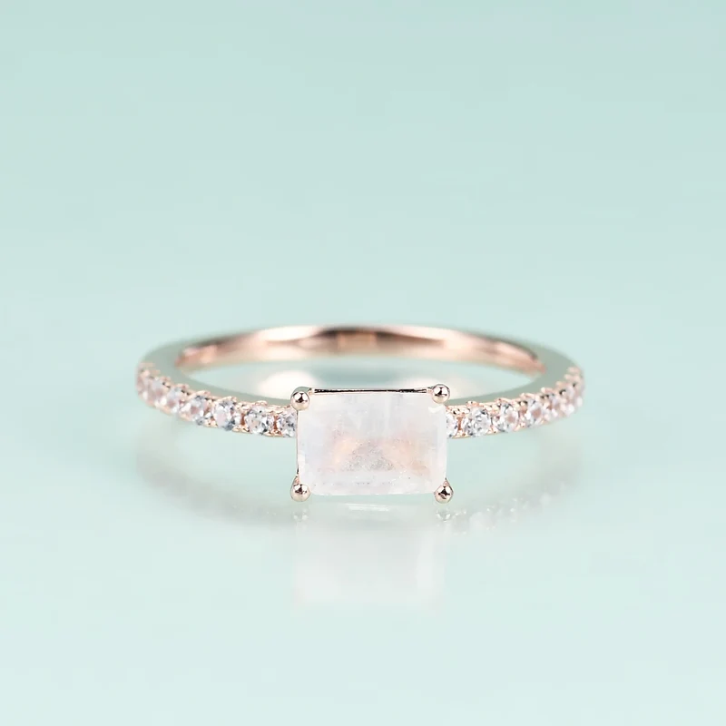 Unique moonstone ring with an emerald moonstone sterling silver