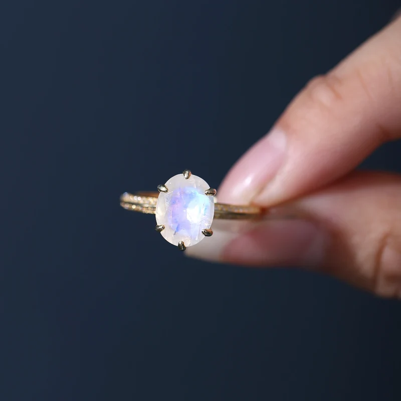 Real moonstone ring with an oval moonstone simple and dainty