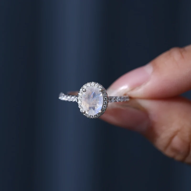 Moonstone diamond ring antique style sterling silver