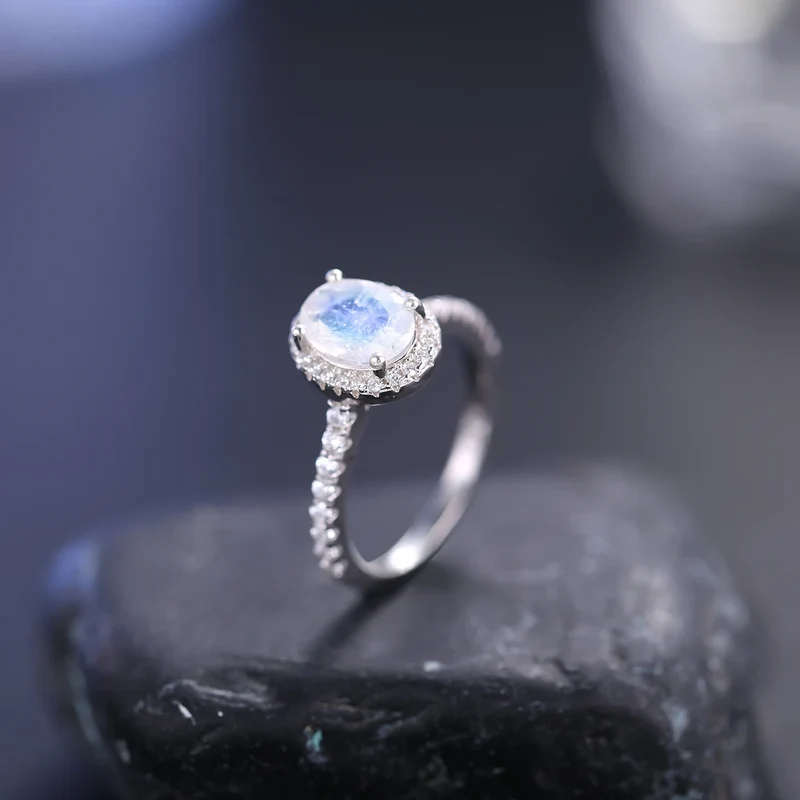 Moonstone diamond ring antique style sterling silver