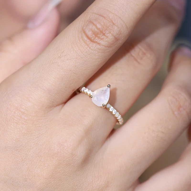 Teardrop moonstone ring sterling silver moonstone promise Ring