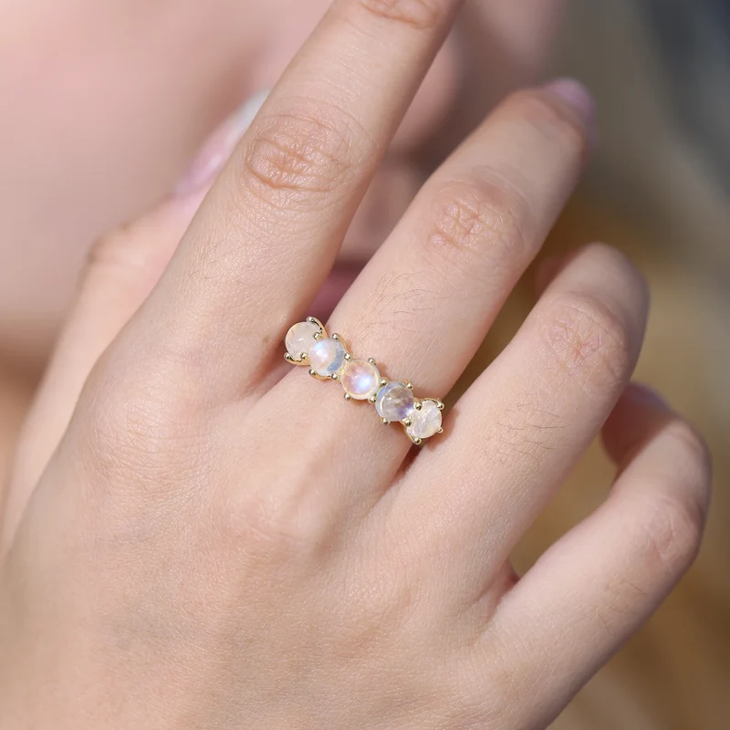 Moonstone band ring half eternity ring