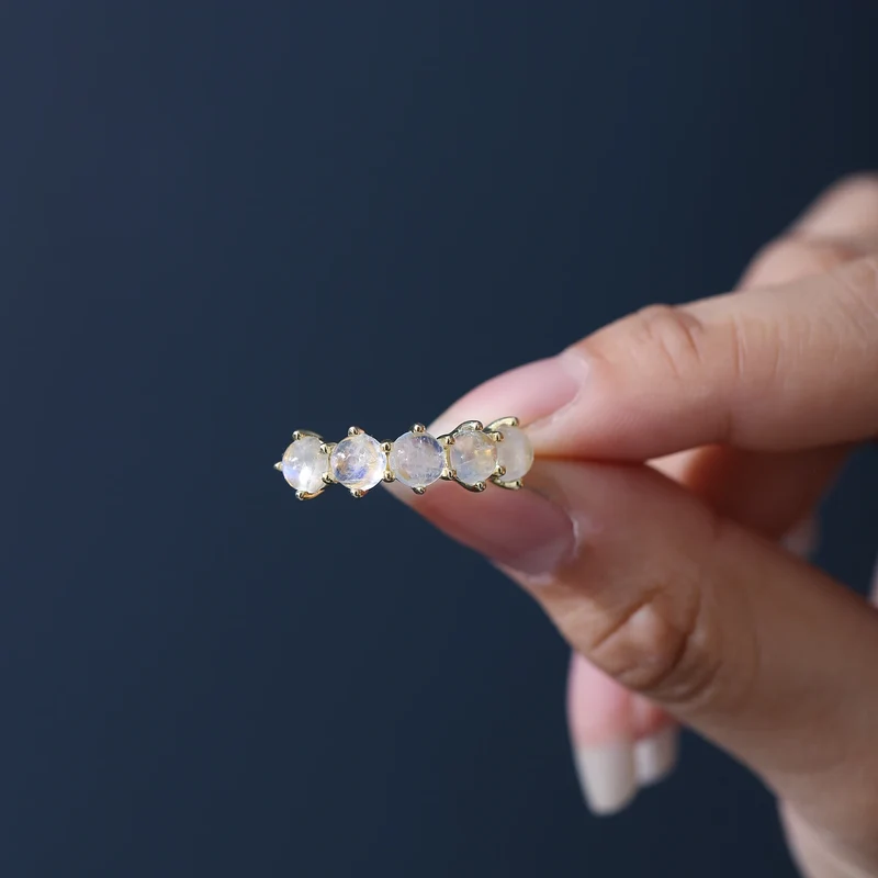 Moonstone band ring half eternity ring