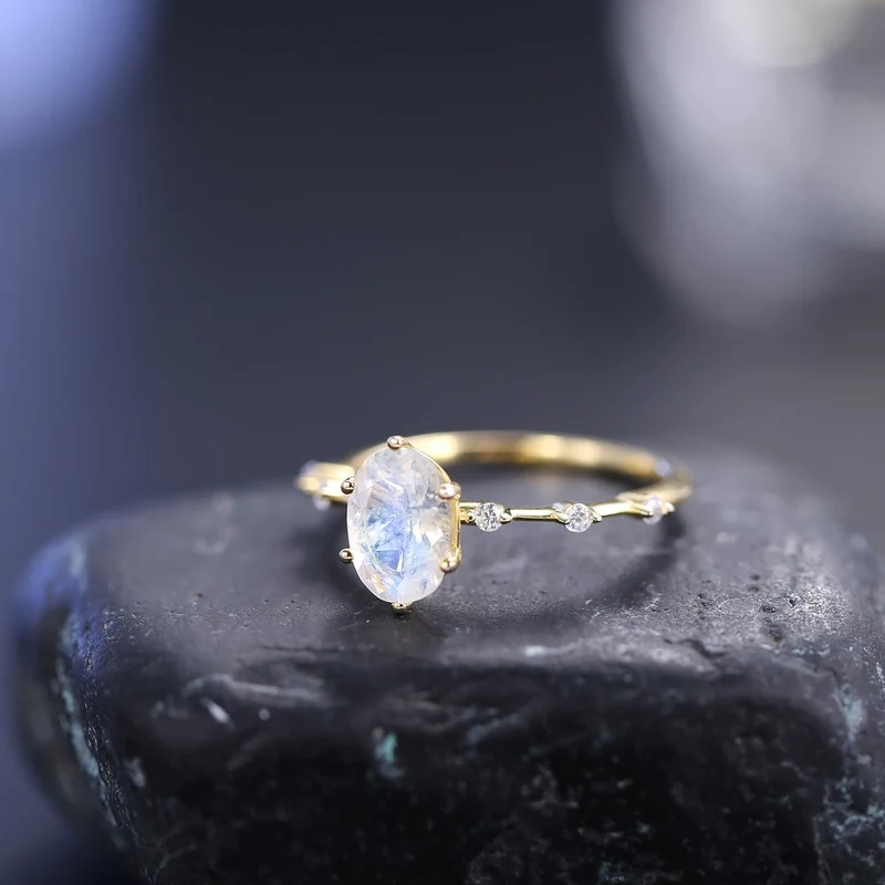 Moonstone promise ring with a think band stacking ring