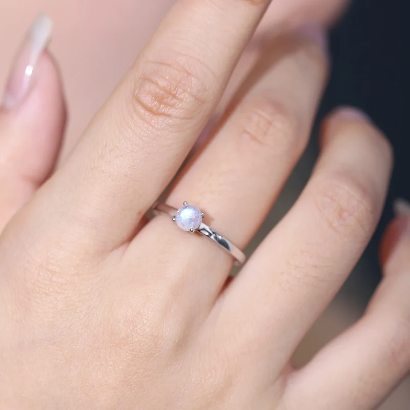 Natural moonstone ring simple minimalist and dainty sterling silver
