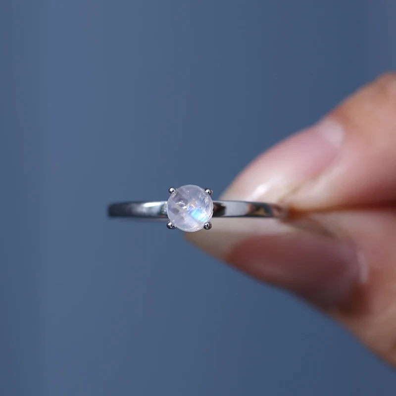 Natural moonstone ring simple minimalist and dainty sterling silver