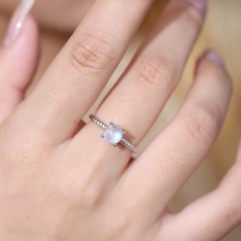Genuine moonstone ring dainty and simple sterling silver