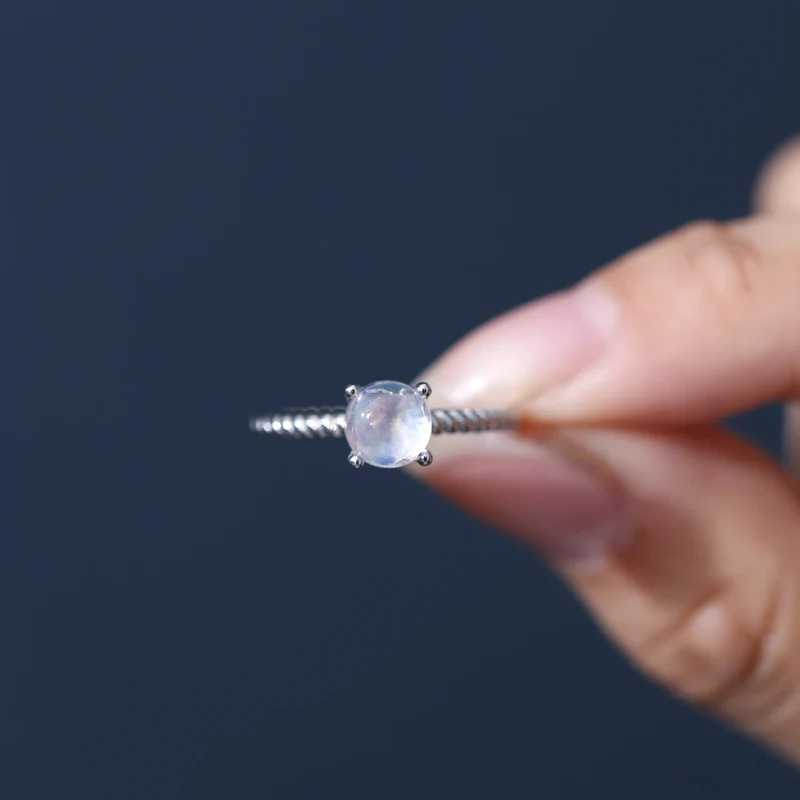Genuine moonstone ring dainty and simple sterling silver