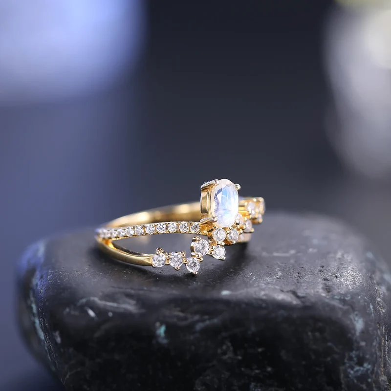 Art deco moonstone ring with diamond cz stones