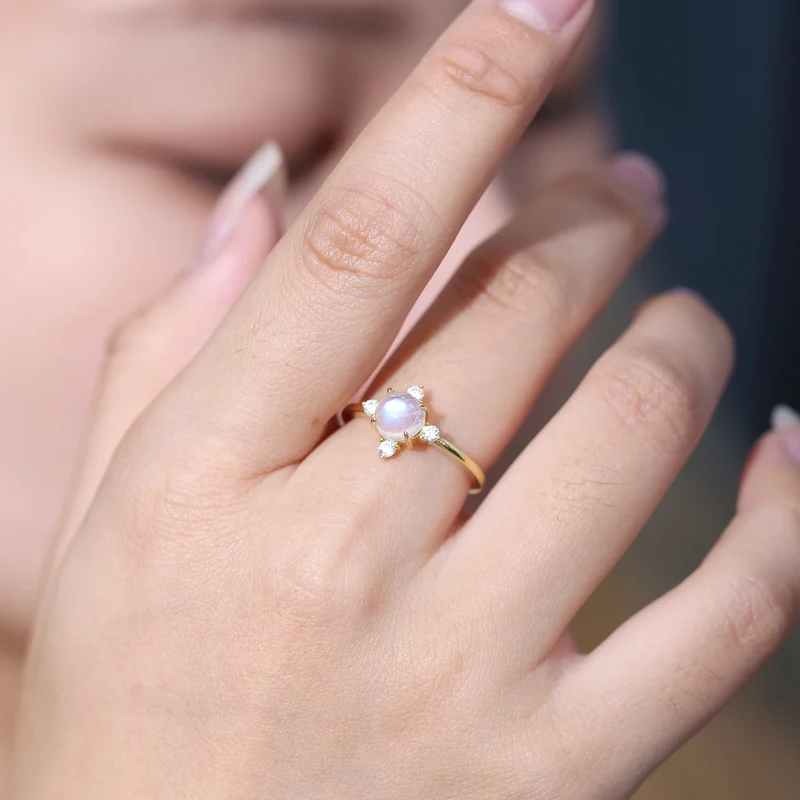 Dainty moonstone ring tiny and simple sterling silver