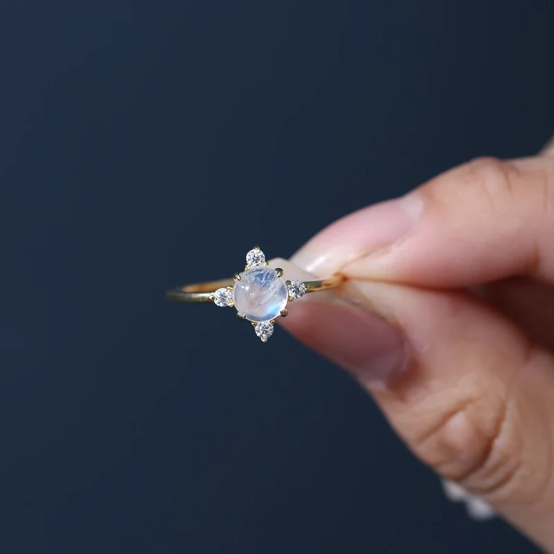 Dainty moonstone ring tiny and simple sterling silver
