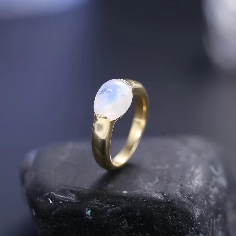 Men's moonstone ring in gold simple and minimalist sterling silver