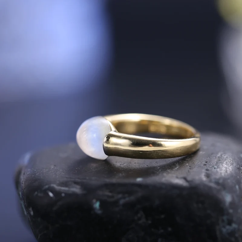 Men's moonstone ring in gold simple and minimalist sterling silver