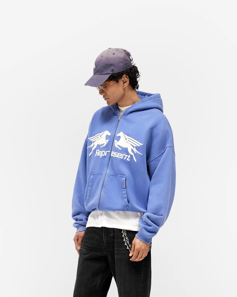 Pegasus Zip Through Hoodie - Indigo