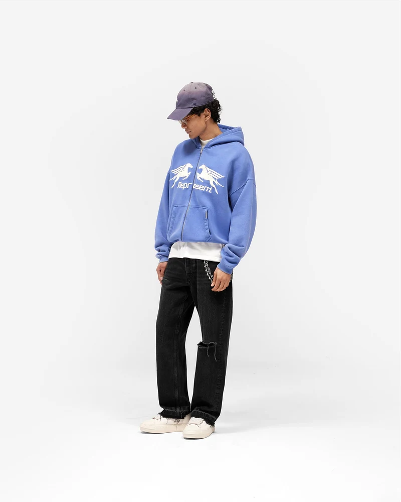 Pegasus Zip Through Hoodie - Indigo