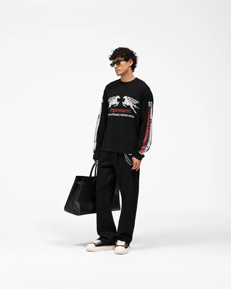Mesh Pegasus Long Sleeve T-Shirt - Jet Black