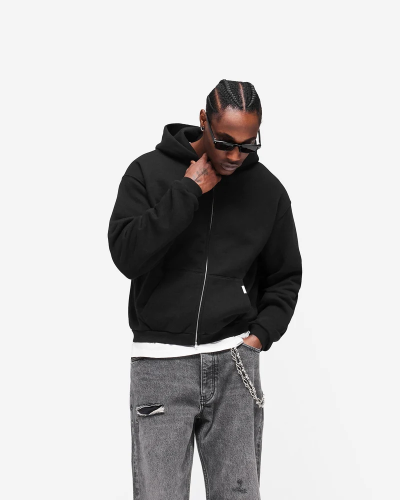 GH Shrunken Zip Hoodie - Jet Black