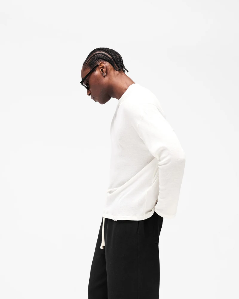 Initial Sheer Rib Long Sleeve T-Shirt - Flat White