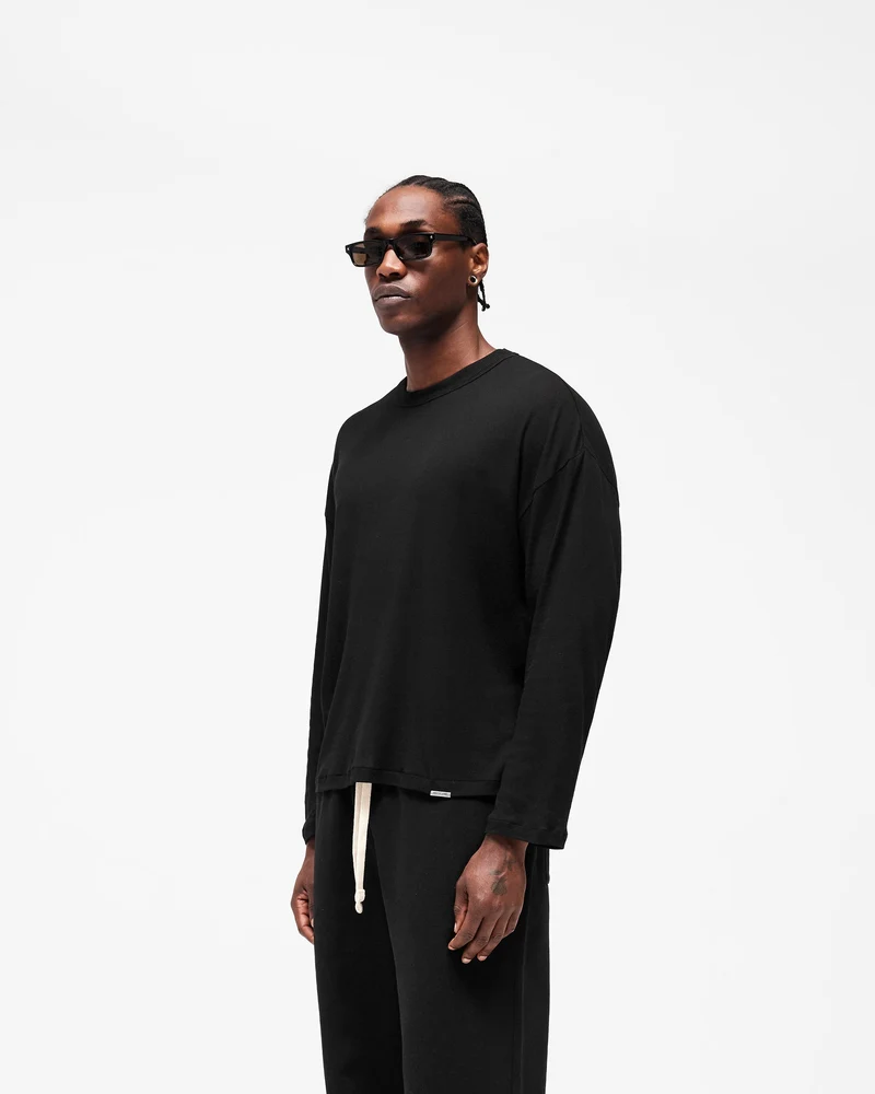 Initial Sheer Rib Long Sleeve T-Shirt - Jet Black