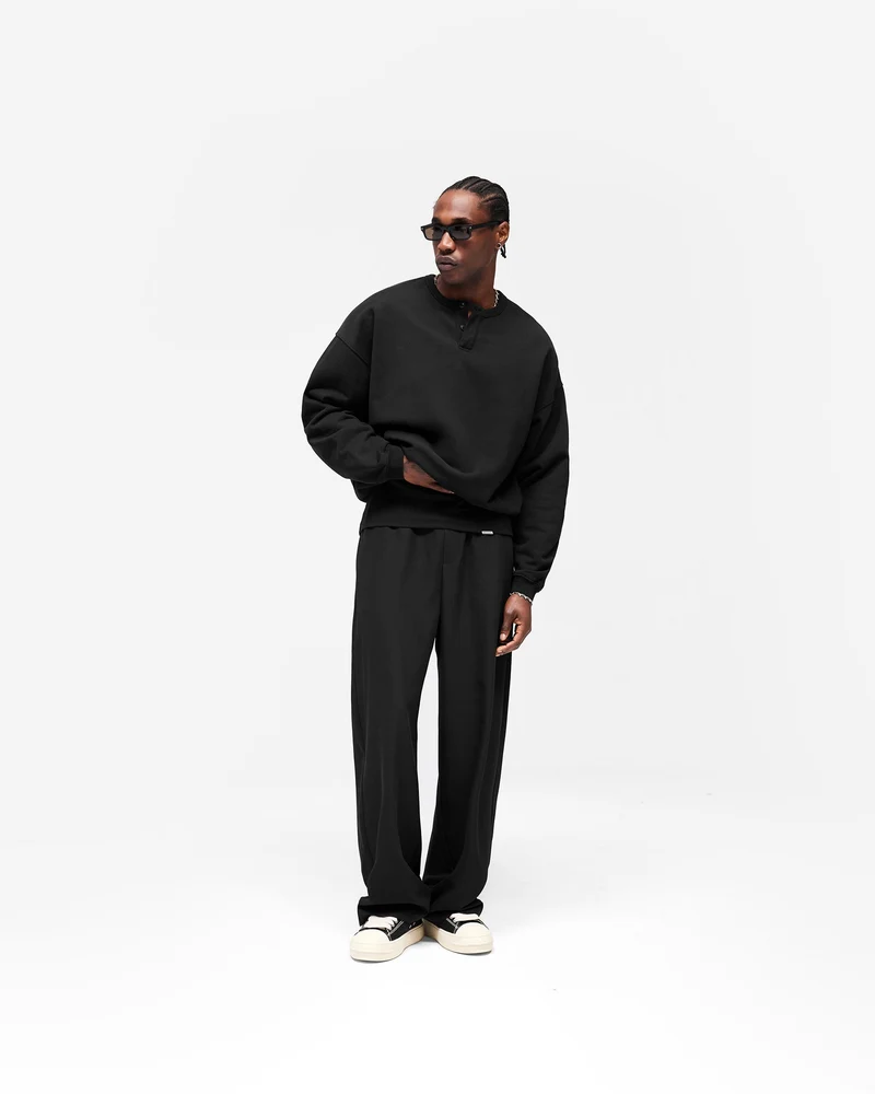 Initial Henley Collar Sweater - Jet Black