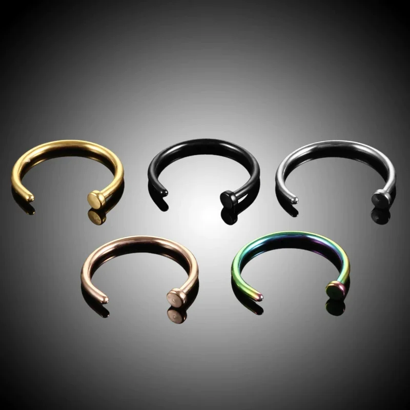 Half hoop nose ring with stud titanium 20G 18G black purple green blue nose piercing
